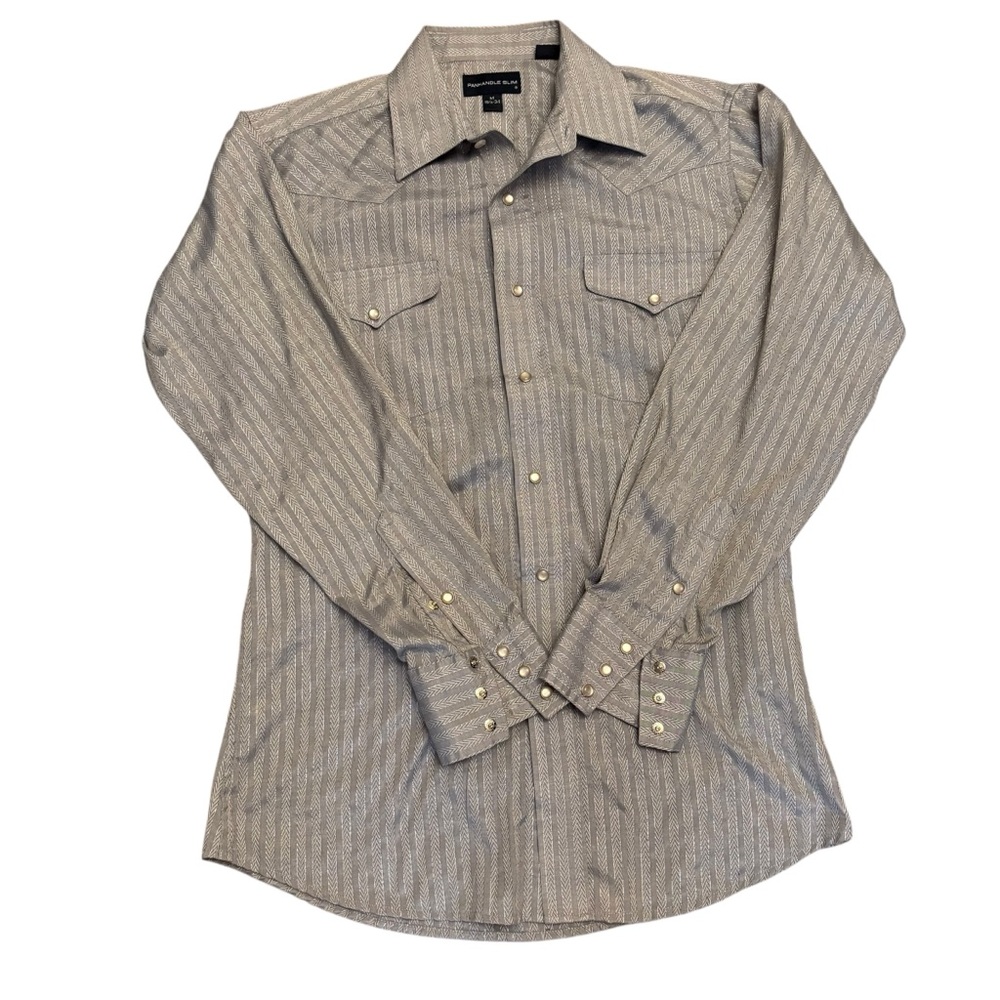 Panhandle Slim Mens Gray Shiny Silver Shirt 15.5  M Pearl Snap Western Rodeo